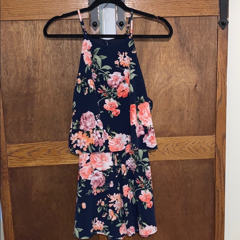 Lulus in the Garden Navy Blue Floral Print Romper